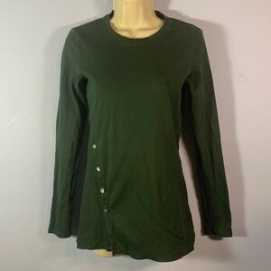 Theory S fitted dark green micro rib long sleeve Asymmetrical side button down